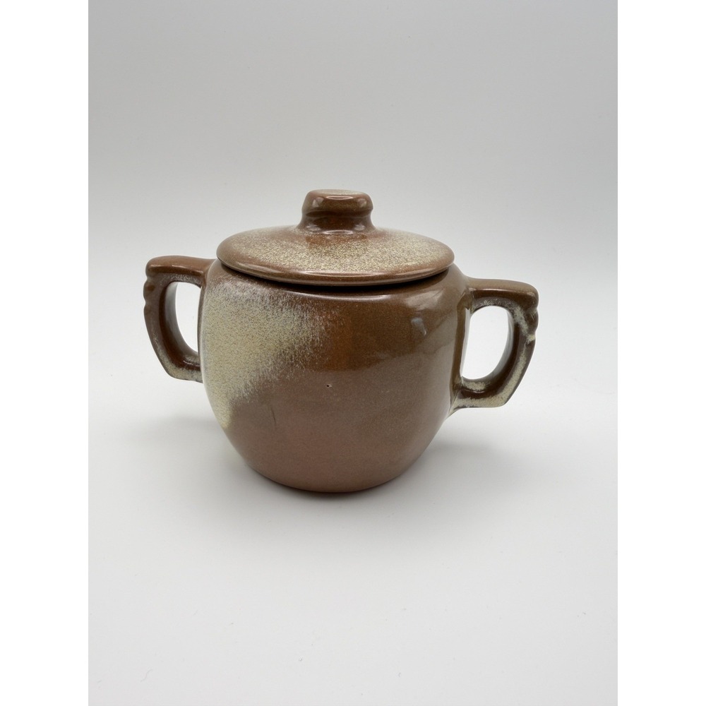 Frankoma 5B Covered Sugar Bowl Desert Gold Drip Glaze Pottery Vintage 1960s